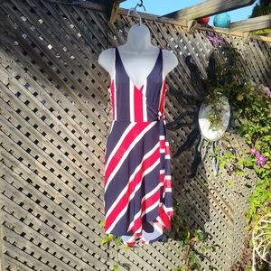 Express Sleeveless Dress Red, White, Blue High-Low